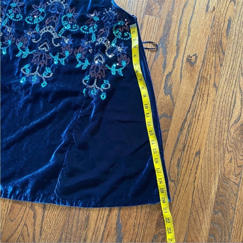 Free People Blue Velvet Sequin Boho Mock Neck Mini Dress Size S Whinsigoth - Picture 13 of 13